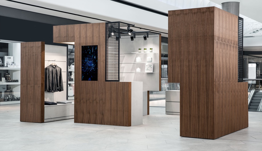 Durable modular retail activation built from wood-clad components