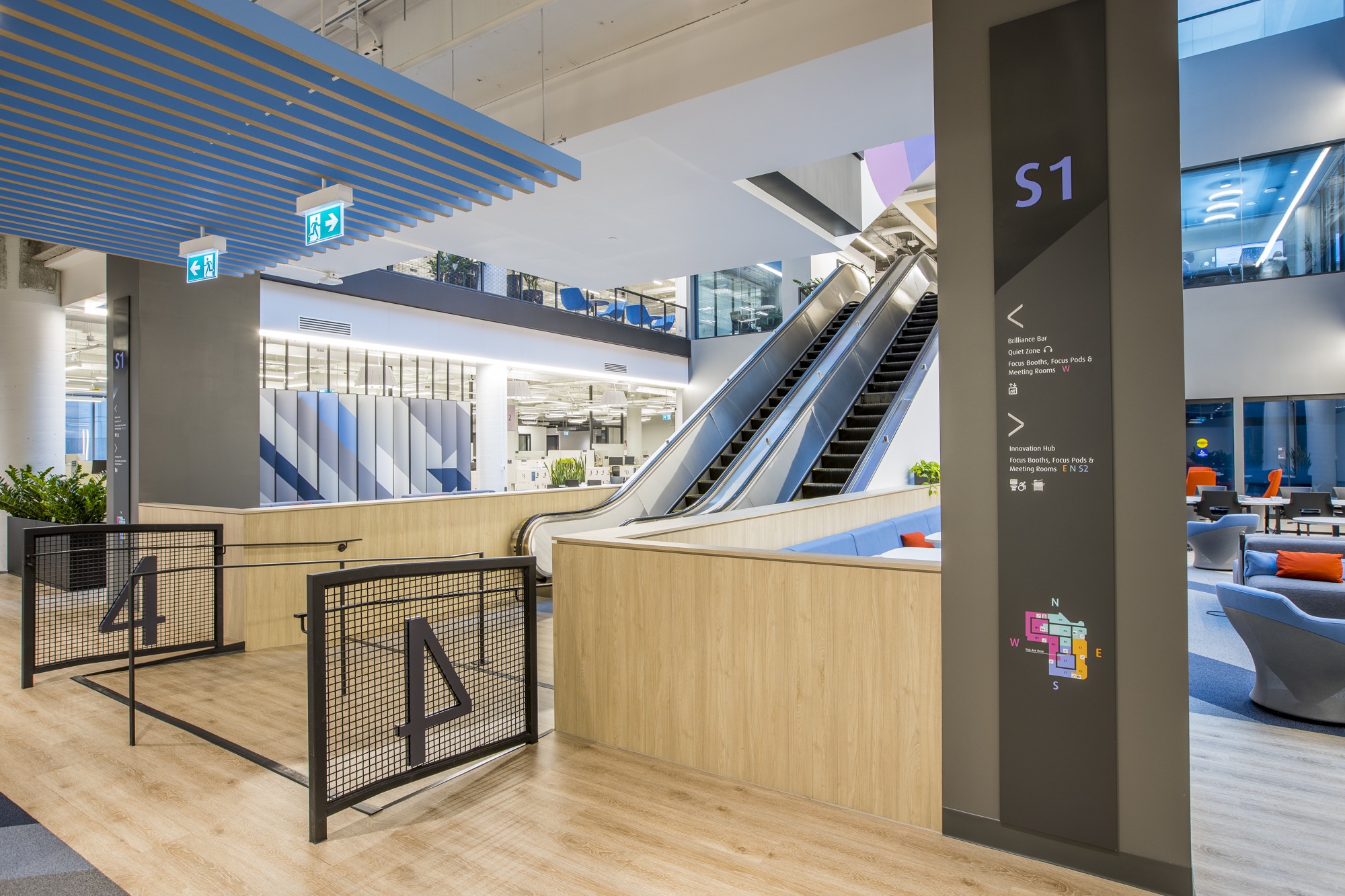 Directional wayfinding sign panel and directory in a Regus flexible-workspace location in San Francisco