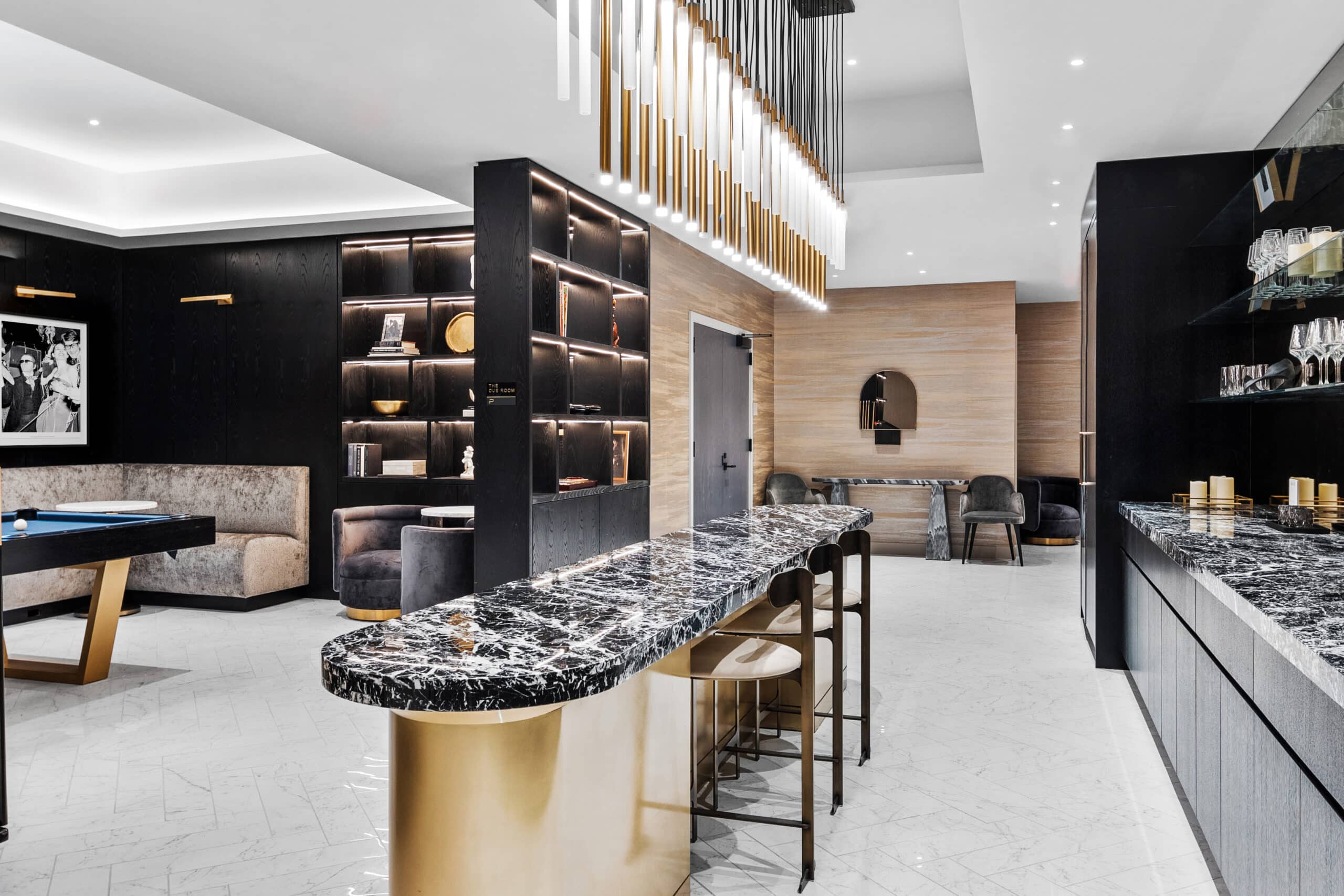 Branded resident amenity lounge and game room