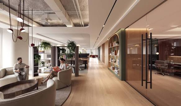 Workplace layout offering a range of settings from lounge to private office